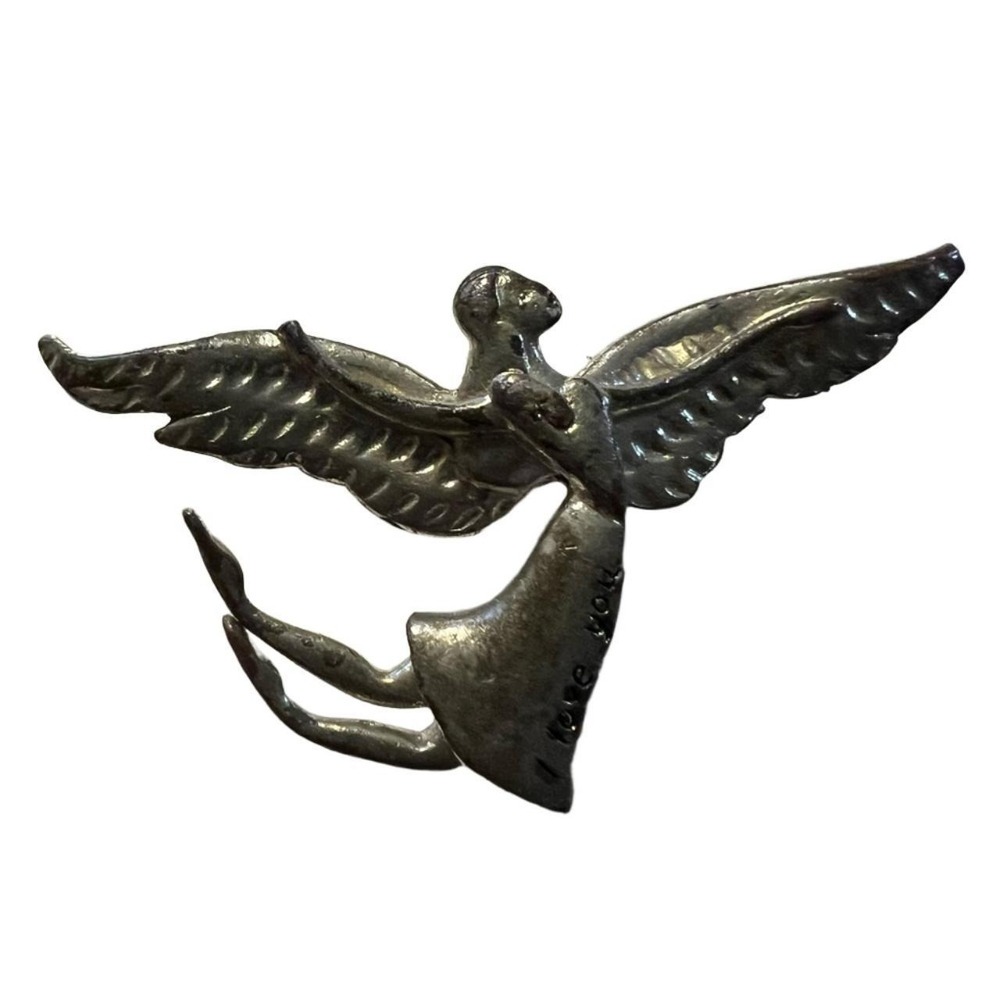 Vintage Silver Angel I Love You Pendant Brooch
